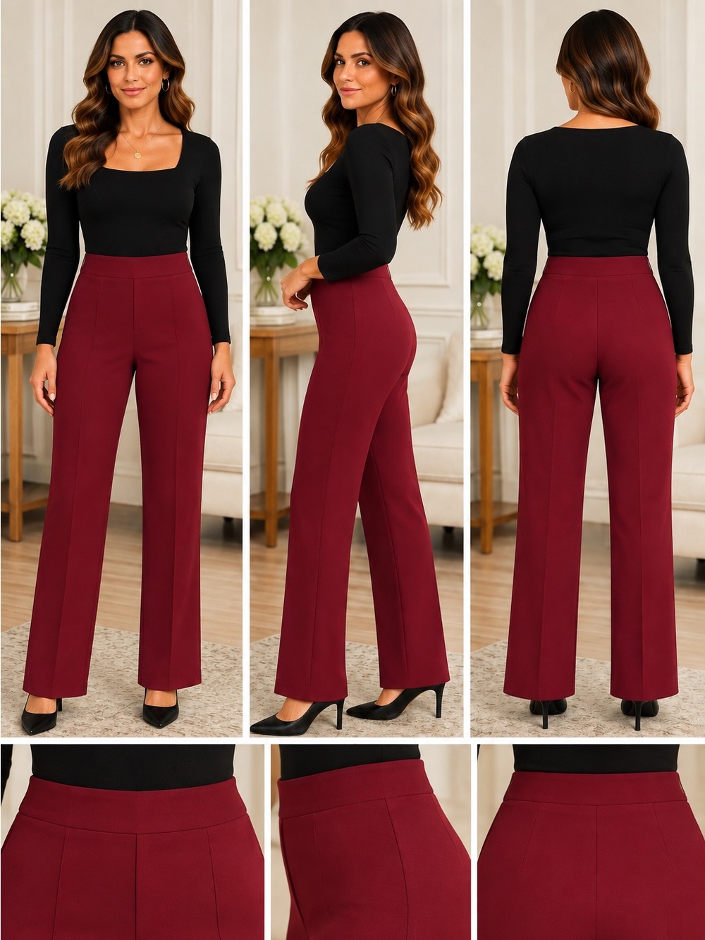 Rafaella Women's Burgundy Tailored Dress Pants